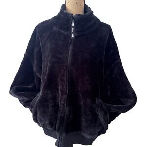 UGG Black Plush Faux Fur Full Zip Jacket Women's Size XL
